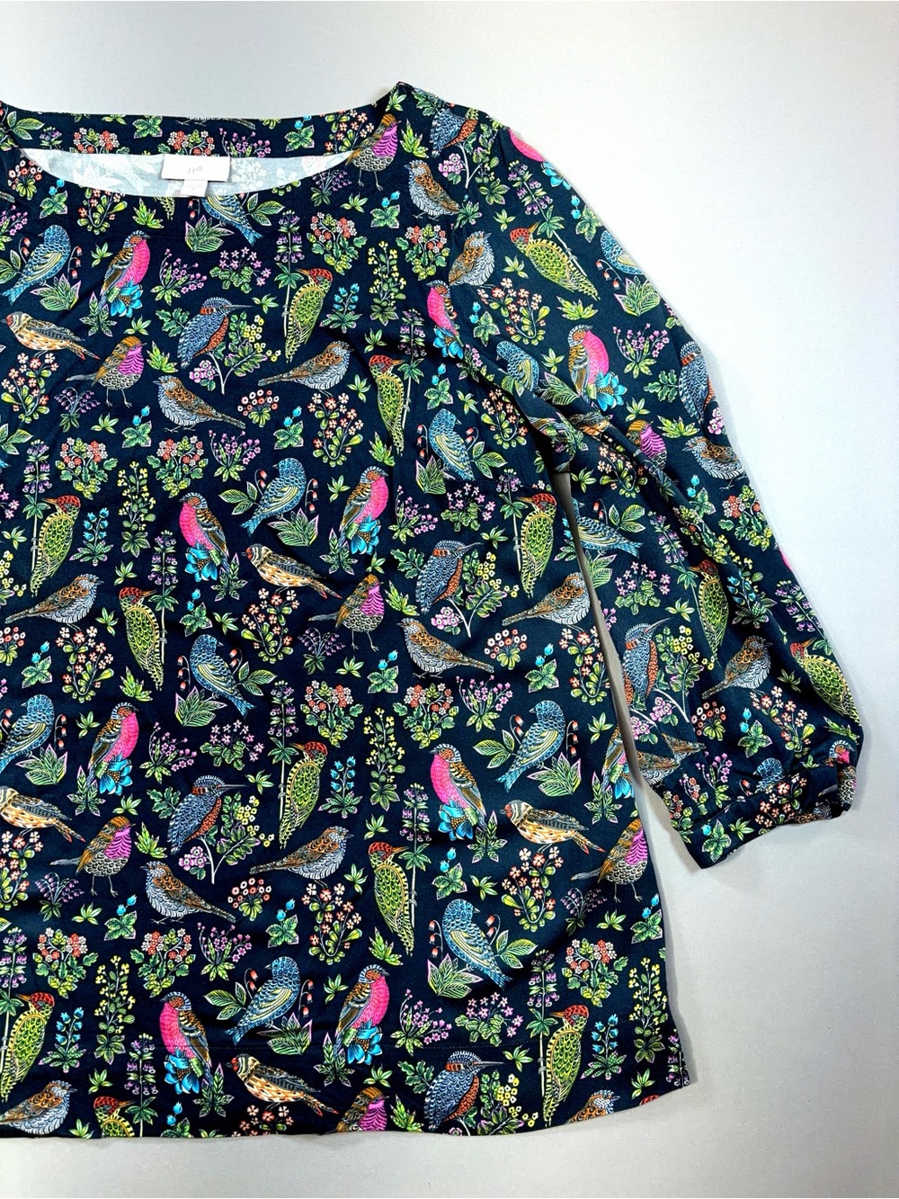 J.Jill Bird & Floral Print Blouse Botanical EcoVero Viscose Colorful Tunic
